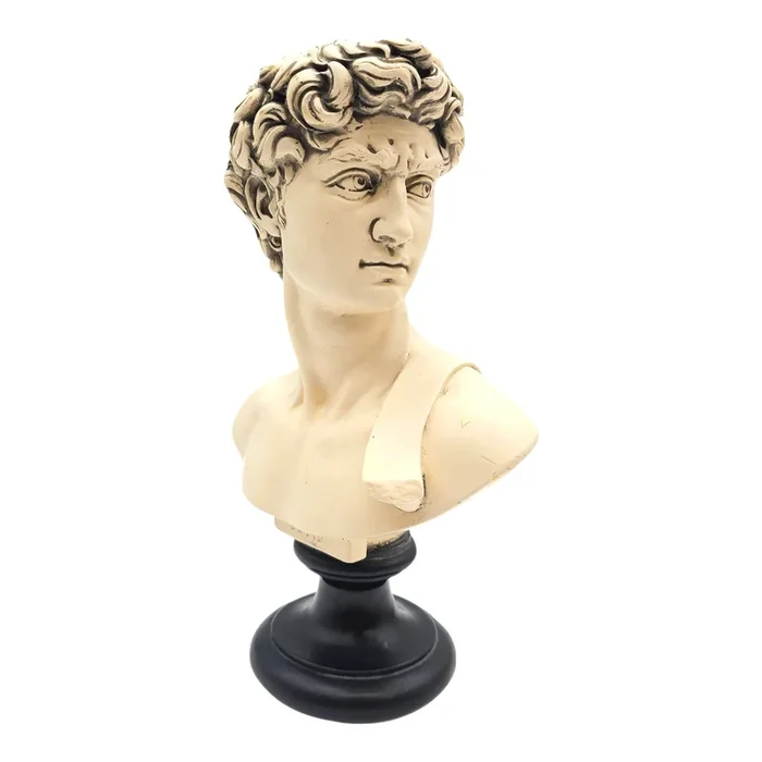 Vintage G. Ruggeri Sculpture of Michelangelo’s David Bust – 13” Tall on Wood Base