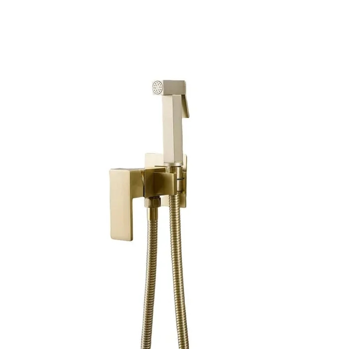 Wall Mount Handheld Bidet Faucet with Single-Handle and Mixer in Brushed Gold