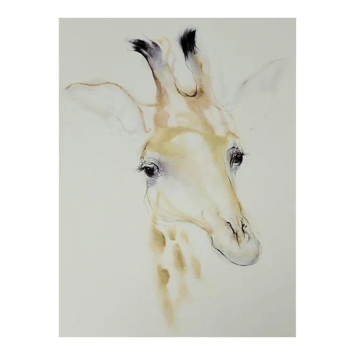 Watercolor on Paper Painting of Giraffe Head, Artist Signed