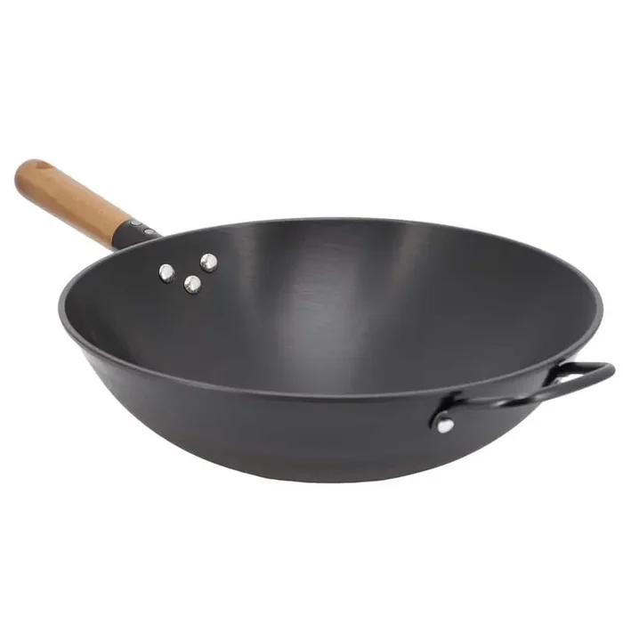 Welton 13.5 in. Carbon Steel Wok with Wood Handle in Black Universally Cooktop Compatible