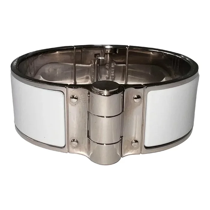 White Enamel Charniere Uni Wide Hinged Bracelet