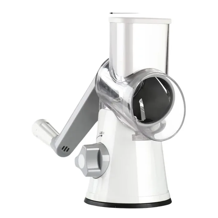 White Grater Cheese Shredder-Round Mandoliner, Vegetable Slicer, Walnuts Grinder with Strong Hold Suction Cup Base