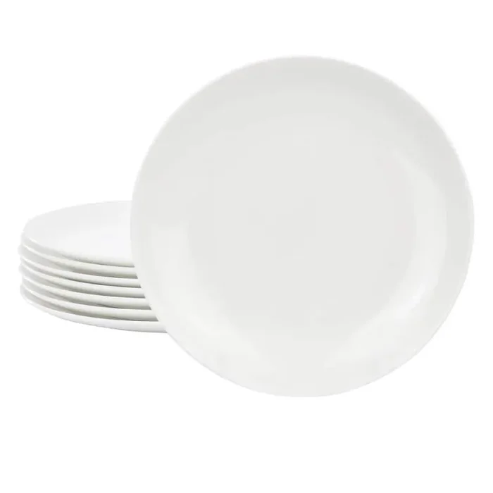 White Peninsula 8 Piece 7.75 Inch Bone China Dessert Plate Dinnerware Set in White
