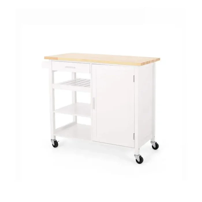 White Rubber Wood 41.75 in. Kitchen Island with Drawer and Locking Casters