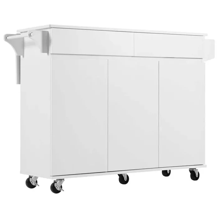 White Wood 53.2 in. Kitchen Island with 2 Drawers and Adjustable Shelves for Kitchen, Dining Room