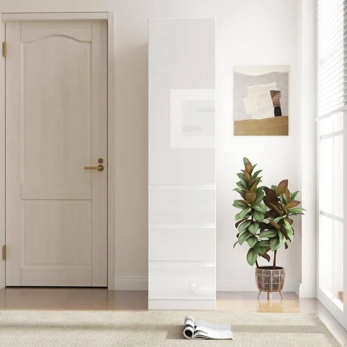 White Wood Kitchen Pantry Storage Cabinet with Roll-Out Drawers,Food Pantry Cabinet with Doors Shelves Kitchen Sideboard