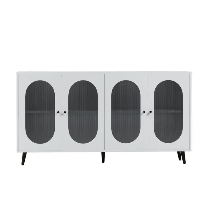 White Wood Pantry Organizer, Modern Accent Sideboard Cabinet with Acrylic Doors