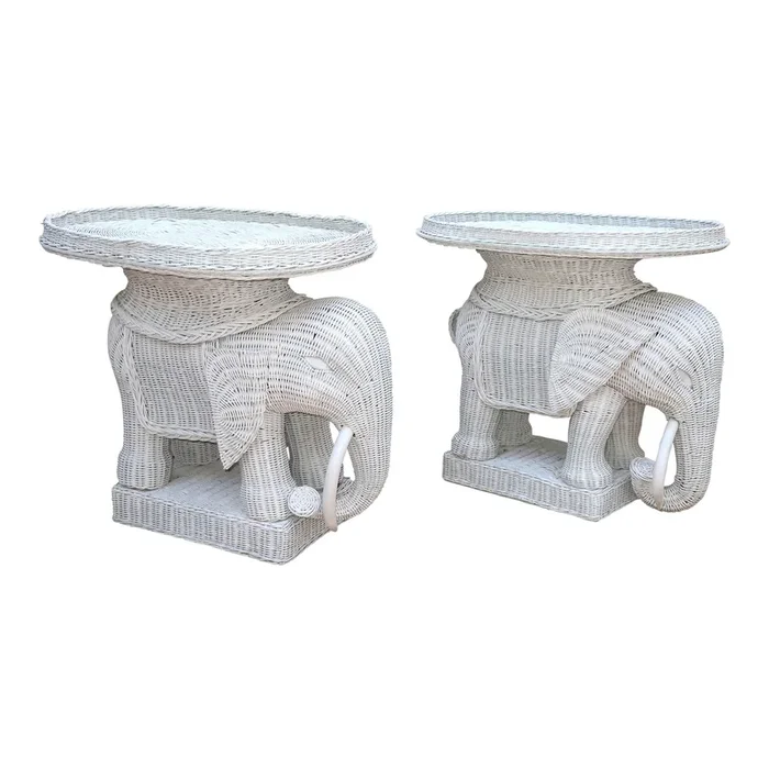 Wicker Rattan Elephant Tray Tables Attributed to Mario Lopez Torres, a Pair