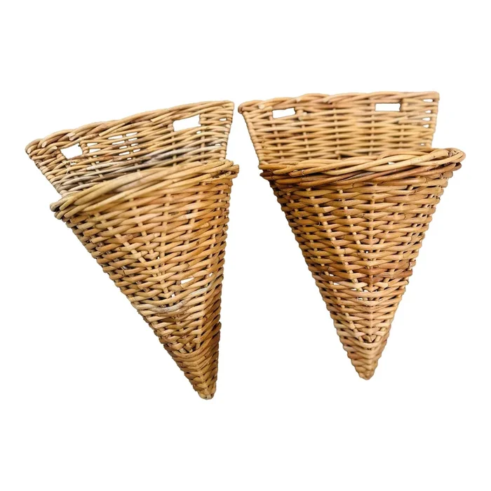 Wicker Wall Pockets, a Pair