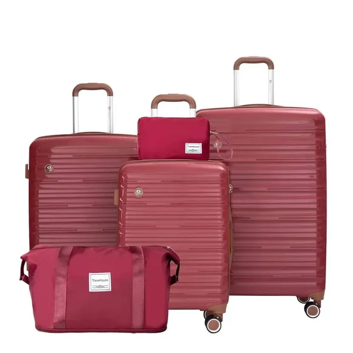 Wine Red Luggage Sets of 5-Piece, Carry On Luggage Set with TSA Compliant (20″24″28 +a travel bag and a toiletry bag)