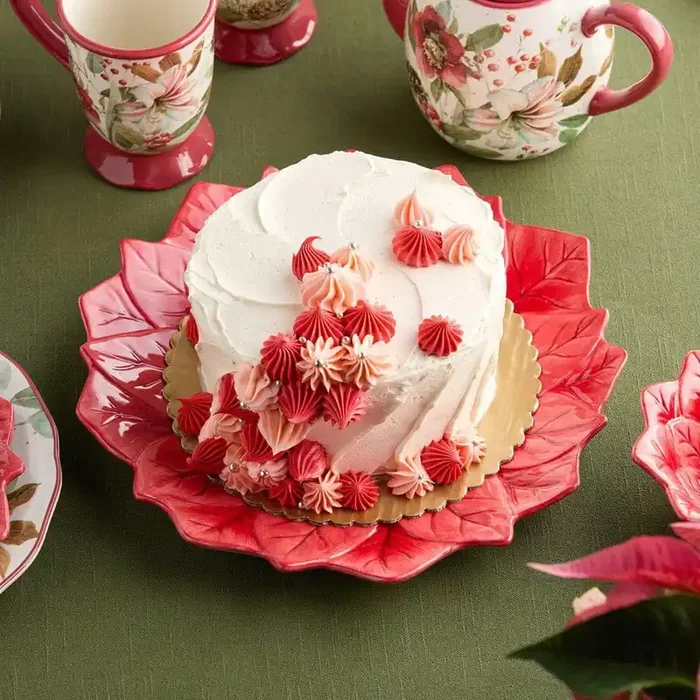 Winter Blooms 3-D Poinsettia 13 in. Assorted Colors Ceramic Platter