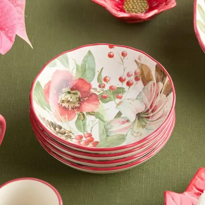 Winter Blooms Assorted Colors Ceramic Soup Bowls 28 fl. oz. 8 in. x 2 in. (Set of 4)