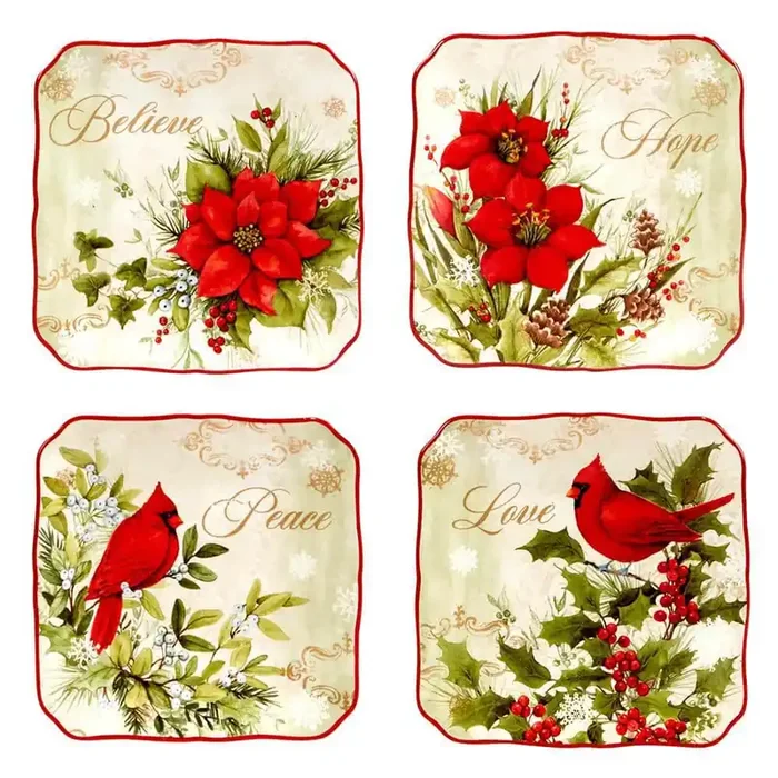 Winter‘s Medley Multi-Colored Canape Plates Set of 4