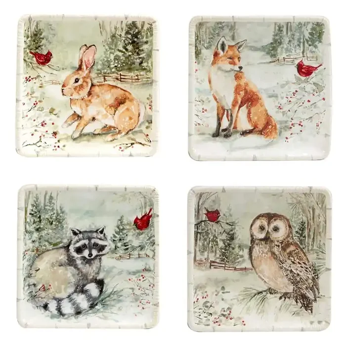 Winter‘s Walk Multi-Colored Canape Plates Set of 4
