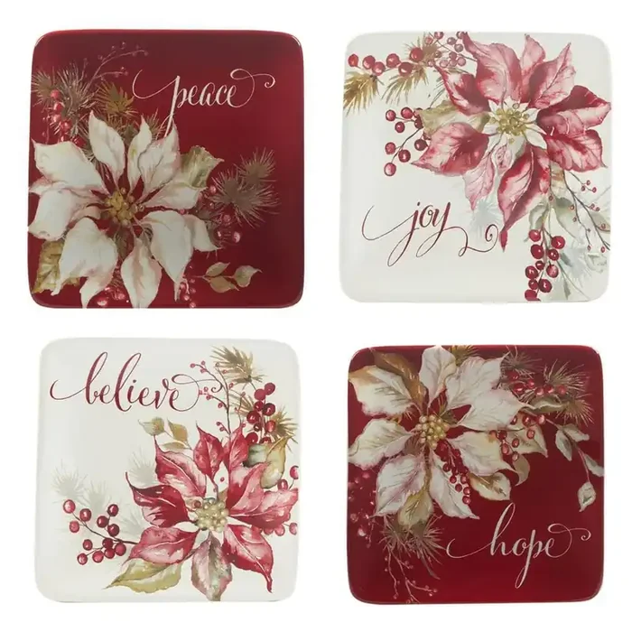 Winters Joy Assorted Colors Canape Plate (Set of 4)