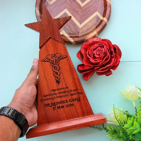 Wooden Star Trophy With Doctor’s Symbol | Graduation Gifts For Doctors – woodgeekstore