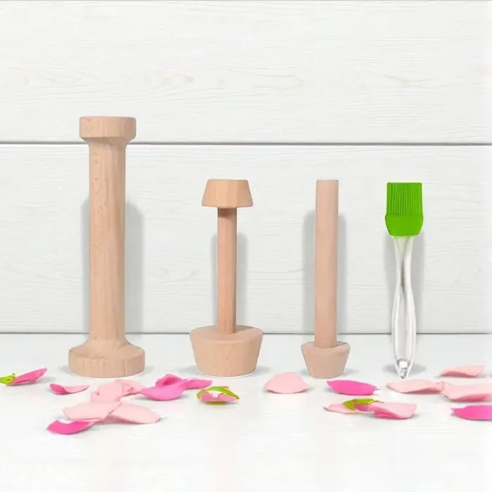 Wooden Tart Tamper Set with Double-Sided Pastry Dough Tool for Egg Tarts, Cheesecakes, and Desserts (4-Pack)