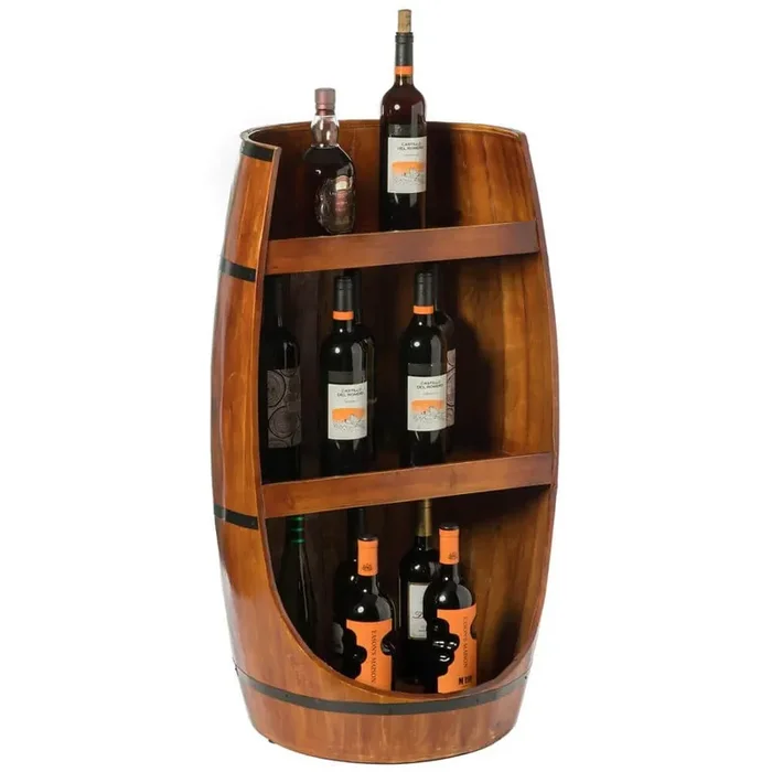 Wooden Wine Barrel Storage -Wine Bottle Holder and Organizer Fits 10-Bottles, Brown, Ideal for Home Decor or Bar Display