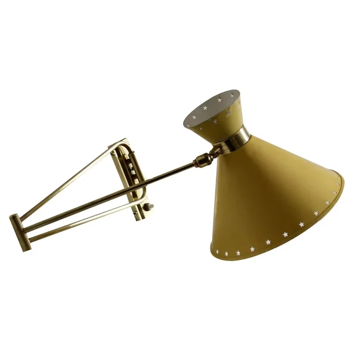 Yellow Diabolo Articulated Wall Light attributed to Rene Mathieu for Lunel, 1950s