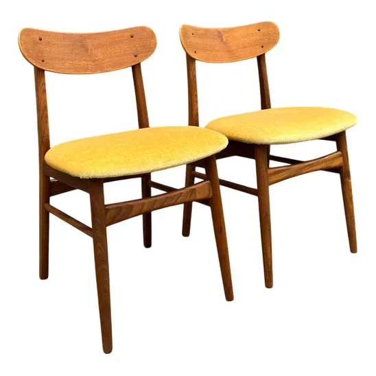 Yellow Velvet Upholstered Teak Chair