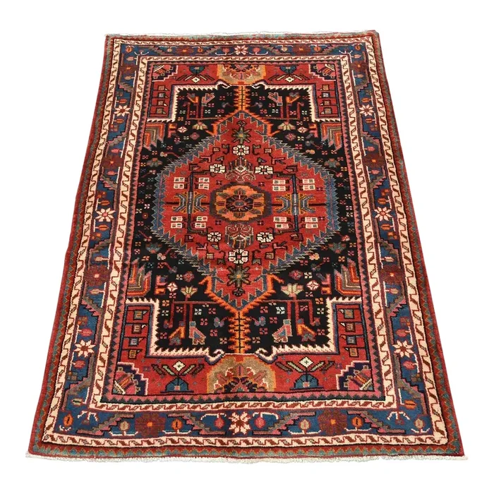 Zanjan Rug 3’7” X 5’2” Blue Wool Vintage Tribal Hand-Knotted Oriental Carpet