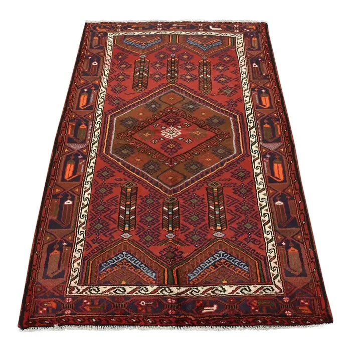 Zanjan Rug 4’2” X 6’4” Red Wool Vintage Tribal Hand-Knotted Oriental Carpet
