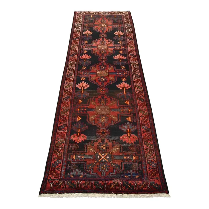 Zanjan Runner 3’5” X 9’7” Blue Wool Semi-Antique Tribal Hand-Knotted Rug