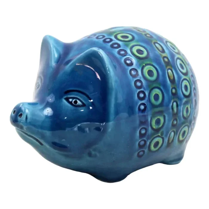 Zoomorphic Ceramic Pig Piggy Bank in Blue by Bitossi for Rimini, Italica Ars, 1970s